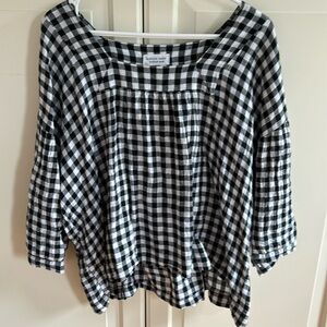 Korinne Vader Square neck Irene Top, Black & White Gingham, size M|L, 100% linen